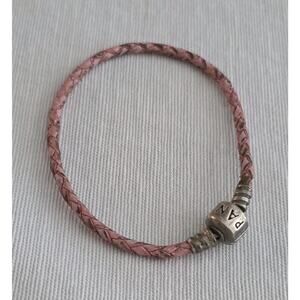 Genuine Silver Pandora Moments Pink Leather Bracelet S925 ALE 7.25"